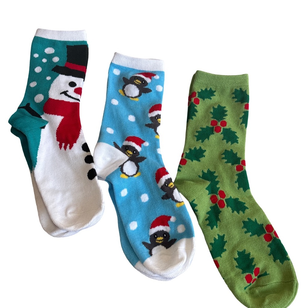 (3 for $12 item)  Holiday Socks Set snowman, holly and penguin